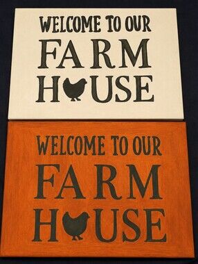 Handpainted Farmhouse Wall Decor Set of 2 Rustic Chicken Canvas Signs 11x14